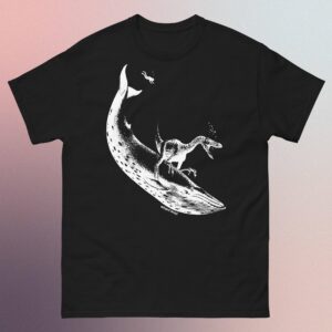 It's the t-shirt of a Raptor riding a Whale